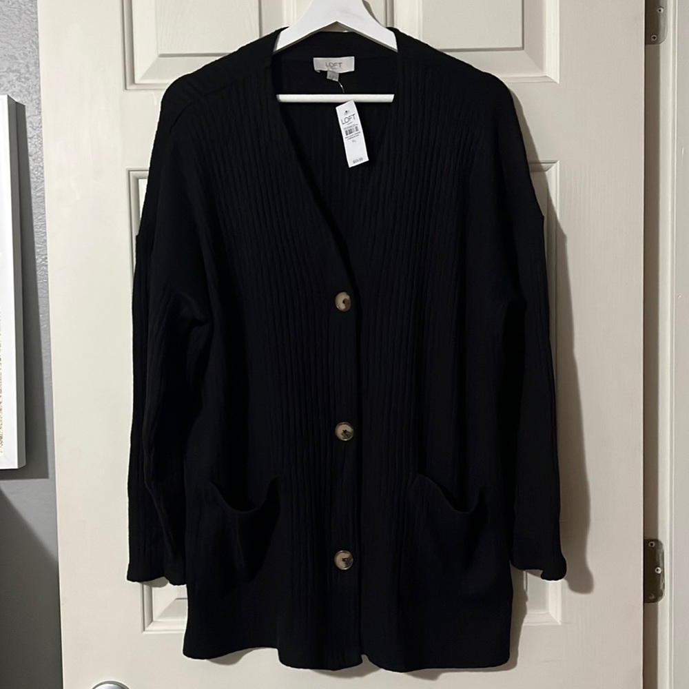 *NEW* LOFT Outlet Black Ribbed Long Cardigan Size Xl